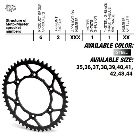 MOTO-MASTER ZĘBATKA TYLNA STALOWA ULTRALIGHT 4644 42 (464442) KTM SX 50/SX 50 MINI '14- , SX-E5 E-BIKE '19-, GASGAS MC 50 MC-E E