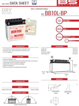 BS AKUMULATOR BB10L-BP (BB10L-B) (YB10L-BP) 12V 11AH 135X90X145 OBSŁUGOWY - ELEKTROLIT OSOBNO (165A) (4) UE2019/1148