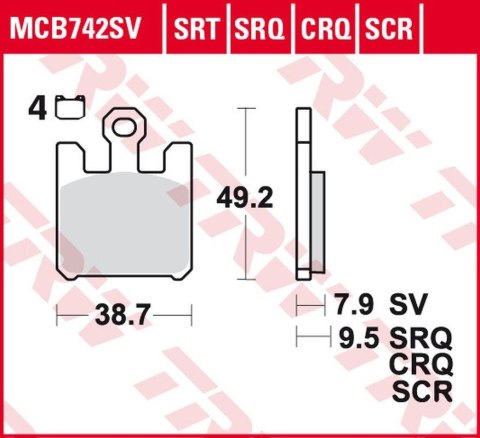 TRW LUCAS ZF KLOCKI HAMULCOWE KH369/4 SINTER ROAD/TRACK KAWASAKI ZX-6RR 600, ZX-6R 636 '03-'06, ZX-10R '04-'07, ZX-12R '04-'06, 