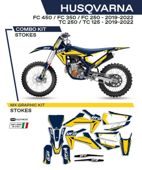 UFO KOMPLET NAKLEJEK (OKLEIN) HUSQVARNA TC 125/250 '19-'22; FC 250/350/450 '19-'22 STOKES KOLOR NIEBIESKI - WYPRZEDAŻ