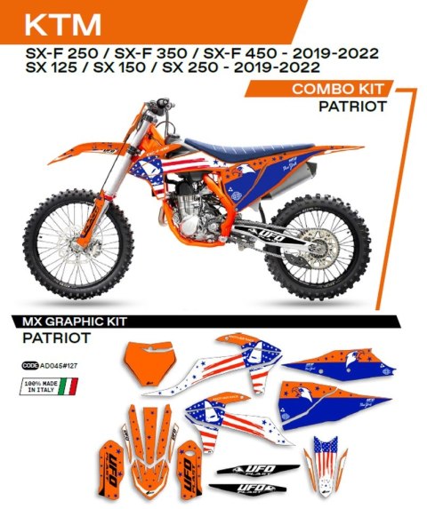 UFO KOMPLET NAKLEJEK (OKLEIN) KTM SX/SXF 125/150/250/350/450 '19-'22 PATRIOT KOLOR POMARAŃCZOWY - WYPRZEDAŻ