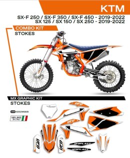 UFO KOMPLET NAKLEJEK (OKLEIN) KTM SX/SXF 125/150/250/350/450 '19-'22 STOKES KOLOR OEM (POMARAŃCZOWY/CZARNY/BIAŁY) - WYPRZEDAŻ