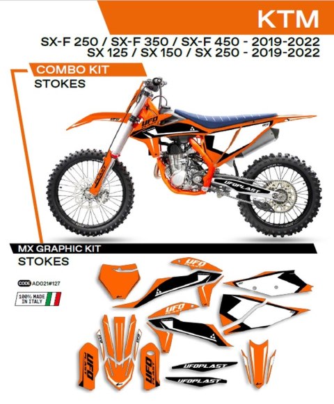 UFO KOMPLET NAKLEJEK (OKLEIN) KTM SX/SXF 125/150/250/350/450 '19-'22 STOKES KOLOR POMARAŃCZOWY - WYPRZEDAŻ