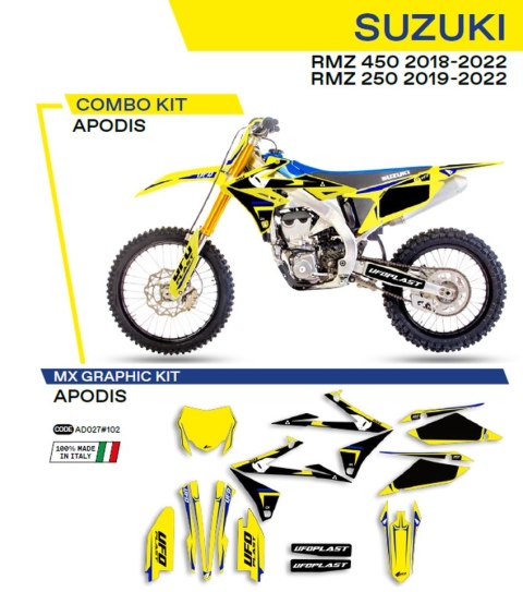 UFO KOMPLET NAKLEJEK (OKLEIN) SUZUKI RMZ 250 '19-'22; RMZ 450 '18-'22 APODIS KOLOR ŻÓŁTY - WYPRZEDAŻ