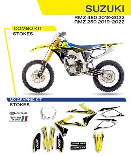 UFO KOMPLET NAKLEJEK (OKLEIN) SUZUKI RMZ 250 '19-'22; RMZ 450 '18-'22 STOKES KOLOR OEM (ŻÓŁTY/ BIAŁY/CZARNY) - WYPRZEDAŻ