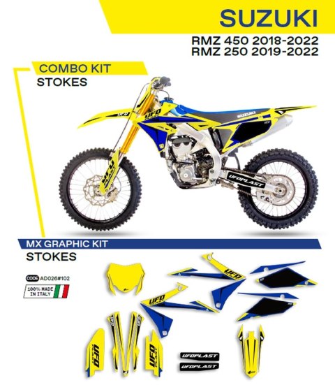 UFO KOMPLET NAKLEJEK (OKLEIN) SUZUKI RMZ 250 '19-'22; RMZ 450 '18-'22 STOKES KOLOR ŻÓŁTY - WYPRZEDAŻ