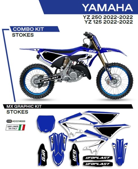 UFO KOMPLET NAKLEJEK (OKLEIN) YAMAHA YZ 125/250 '22 STOKES KOLOR OEM (NIEBIESKI/CZARNY/BIAŁY) - WYPRZEDAŻ