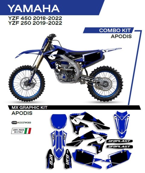 UFO KOMPLET NAKLEJEK (OKLEIN) YAMAHA YZF 250 '19-'22; YZF 450 '18-'22 APODIS KOLOR NIEBIESKI - WYPRZEDAŻ