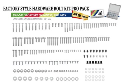 ACCEL KOMPLET ŚRUB, NAKRĘTEK, PODKŁADEK, KOŁKÓW I ZAWLECZEK DO MOTOCYKLI SZOSOWYCH JAPOŃSKICH (221 ELEMENTÓW)