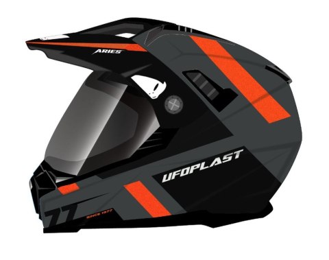 UFO KASK ARIES OFFROAD / DUAL / TOURER / CROSSOVER Z SZYBĄ, DASZKIEM I BLENDĄ PRZECIWSŁONECZNĄ KOLOR CZARNY/SZARY/CZERWONY FLUO 