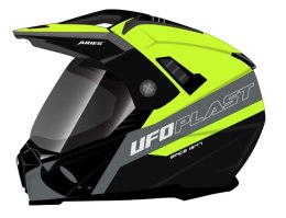 UFO KASK ARIES OFFROAD / DUAL / TOURER / CROSSOVER Z SZYBĄ, DASZKIEM I BLENDĄ PRZECIWSŁONECZNĄ KOLOR CZARNY/SZARY/ŻÓŁTY FLUO ROZ