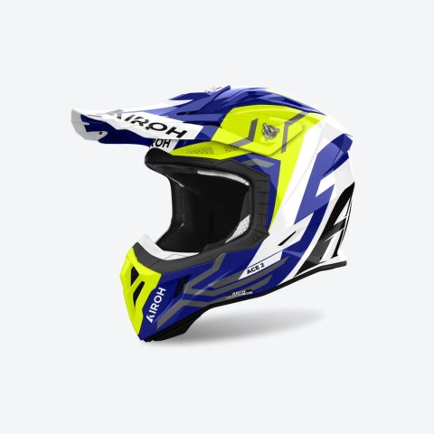 AIROH KASK CROSS / ENDURO / ATV / QUAD AVIATOR ACE 2 GROUND KOLOR BIAŁY/NIEBIESKI/ŻÓŁTY FLUO ROZMIAR L